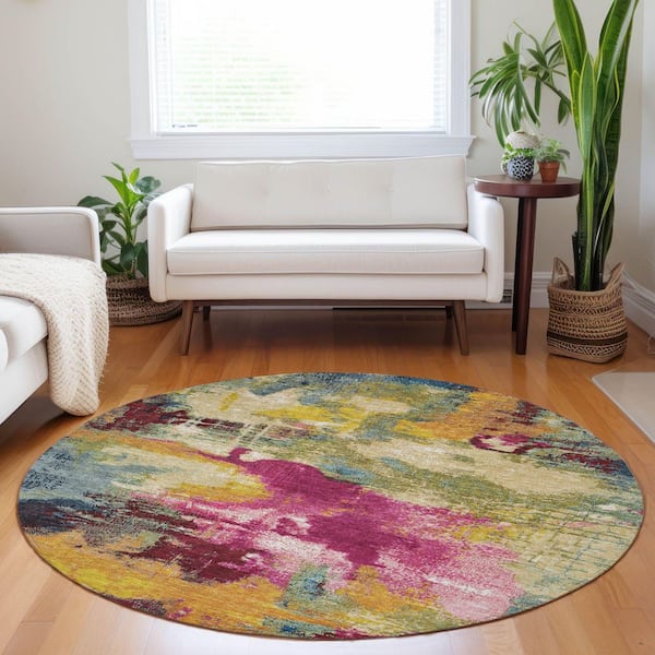 Chantille Machine Washable Indoor/Outdoor Abstract ACN1738 Garnet 8 ft. x 8 ft. Round Rug