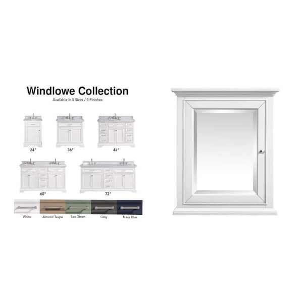 Windlowe 24 in. White Bath Vanity with Carrara Marble Top and 24 in. White Framed Mirror Combo