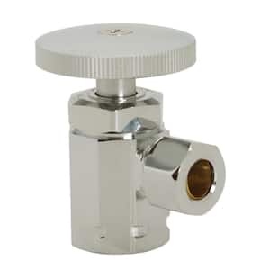 Round Handle Angle Stop Shut Off Valve, 1/2 in. IPS Inlet with 3/8 in. Compression Outlet, Polished Nickel