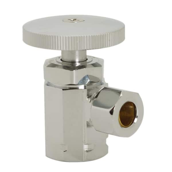 Westbrass Round Handle Angle Stop Shut Off Valve, 1/2 in. IPS Inlet with 3/8 in. Compression Outlet, Polished Nickel