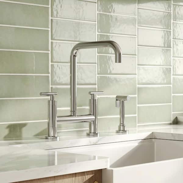 Culinary 13 in. H 2-Handle Industrial Bridge Kitchen Faucet 360° Spout Swivel with Side Sprayer in Brushed Gold