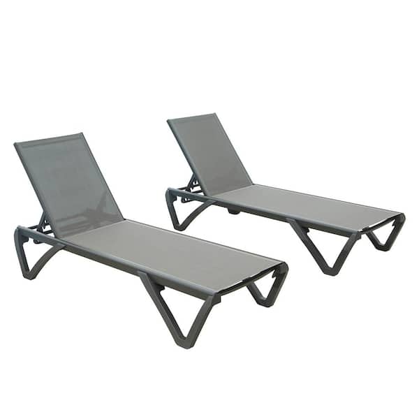 domi outdoor living Gray 2-Piece Aluminum Outdoor Chaise Lounge with 5 Adjustable Position