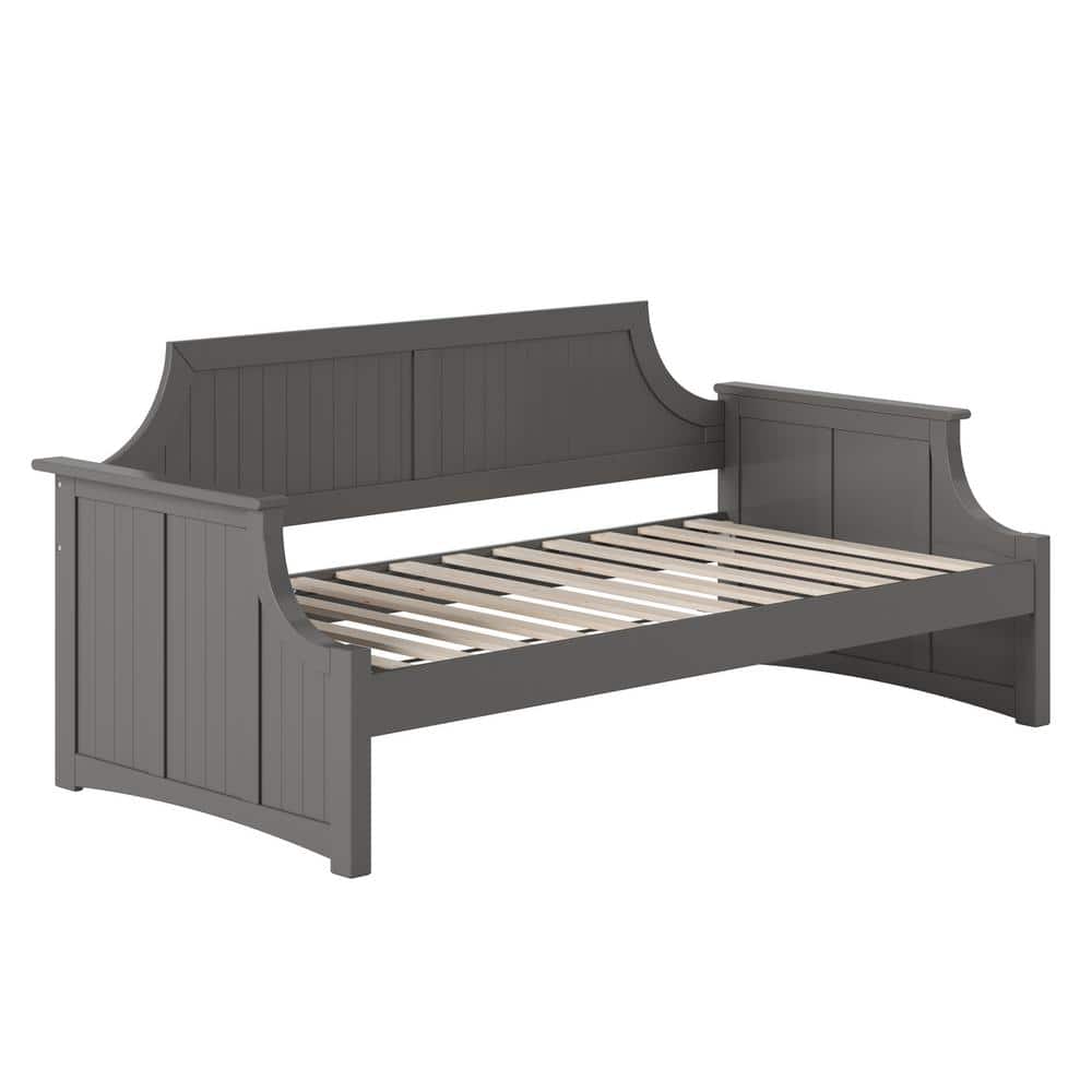 Gray Twin Solid Wood Daybed with Slats and Drawer