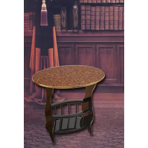 24" x 15.8" x 22"High Oval Side Table with Freestanding Magazine Holder, Espresso Brown Finish, Cherry Brown