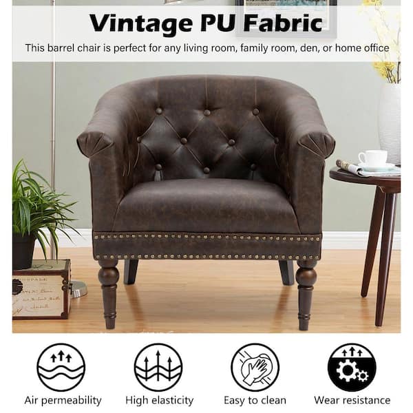 Uixe Mid-Century Modern Chocolate PU Leather Accent Chair