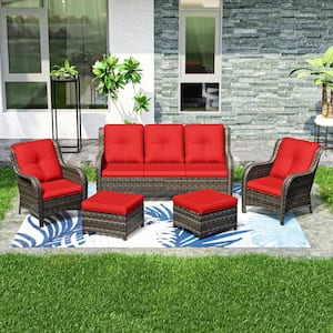 JOYSIDE 5-Piece Wicker Outdoor Patio Seating Conversation