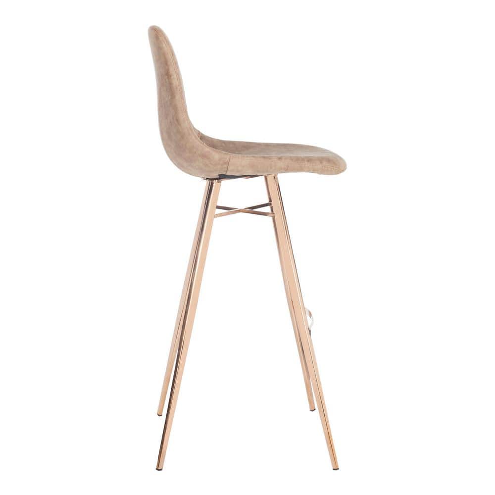 Transitional Deluxe Copper Finish Bar Stool with Brown Faux Leather