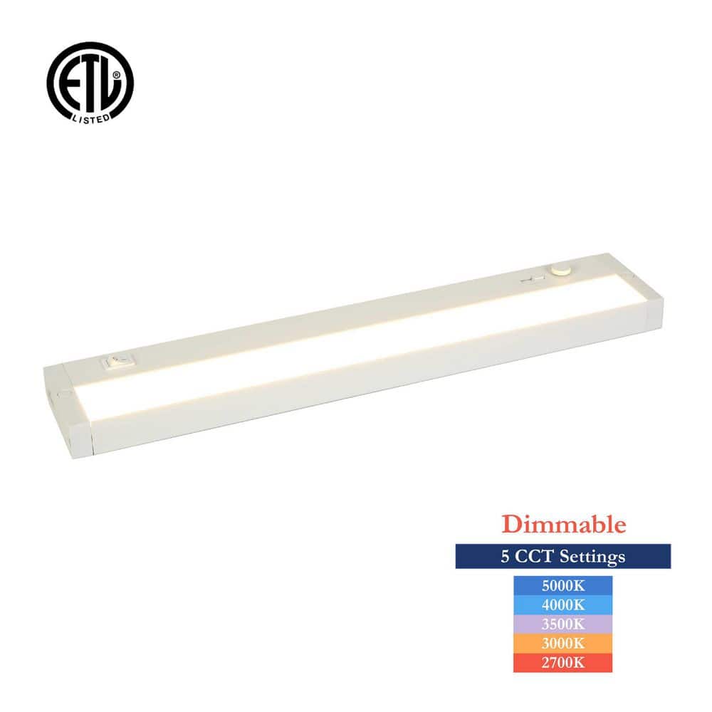 LNC 5CCT 18 in. Hardwired White Integrated LED Dimmable Under Cabinet ...
