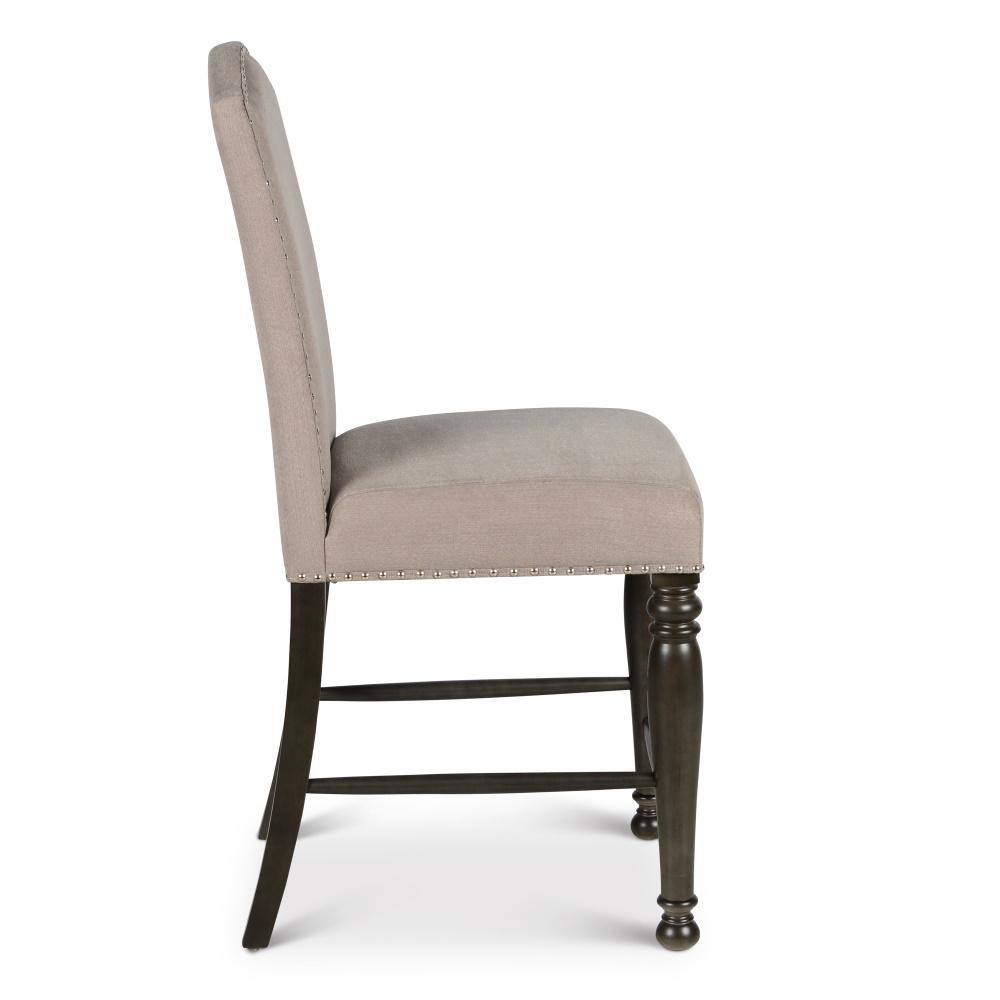 Harbor Gray Transitional Counter Stool with Nailhead Trim and Light Stone Fabric