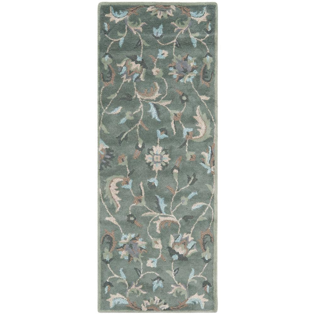 Handmade Gray Floral Wool Runner Rug, 2'3" x 6'