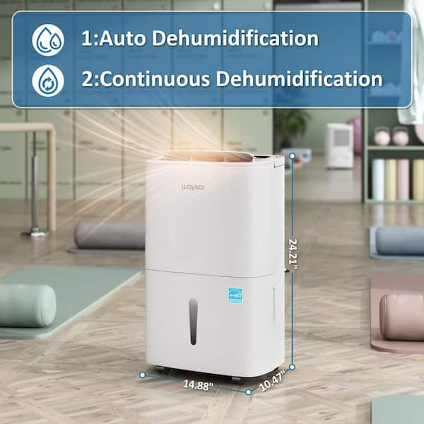 Waykar Dehumidifier for 1500 Sq ft Home Basement with Continuous Drain Hose Reusable Air Filter