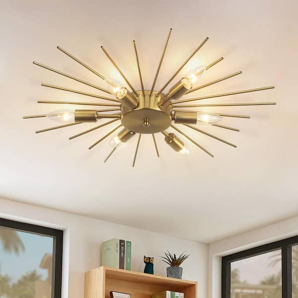 23.82 in. 6-Light Gold Modern Starburst Metal Flush Mount Ceiling Light