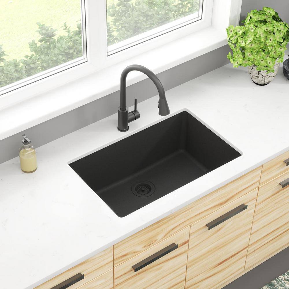 Matte Black Quartz Single Bowl Undermount Sink