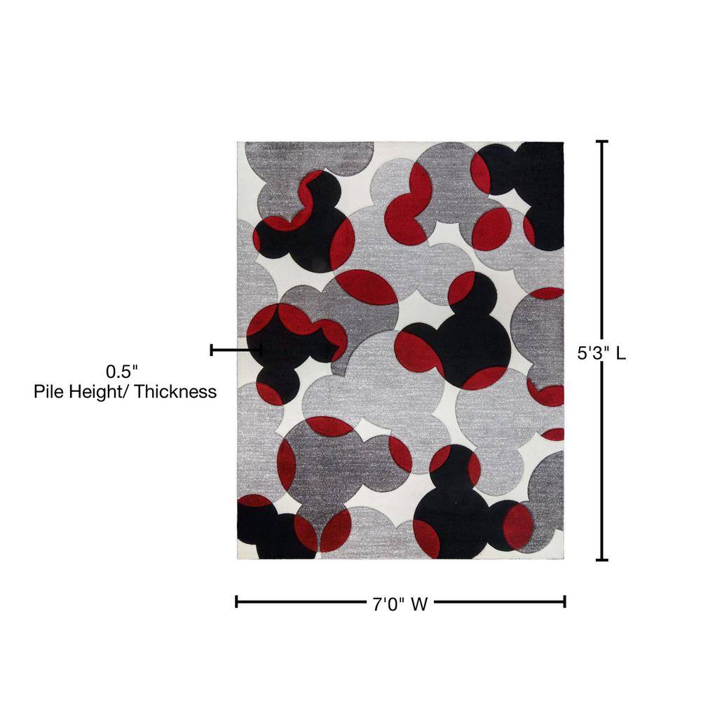 Red and Black Geometric Synthetic Kids' Rug, 5' x 7'