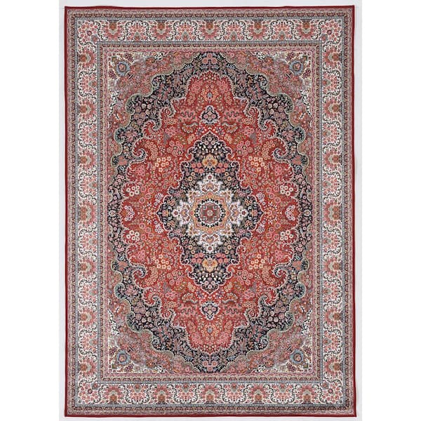 Linon Home Decor Echelon Bourke Red/Ivory 6 ft. 7 in. x 9 ft. 7 in. Area Rug