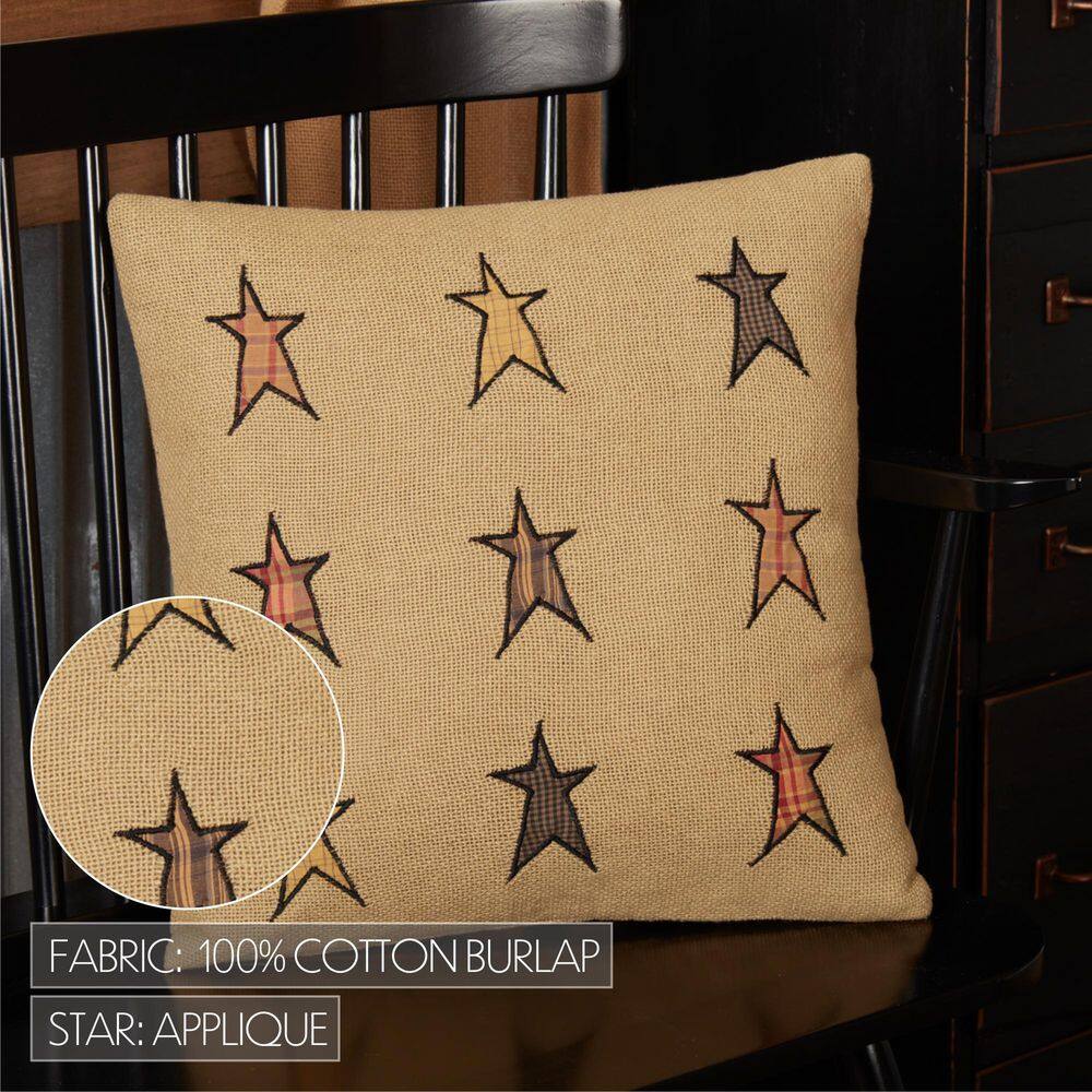 16" Tan Burlap Cotton Star Applique Pillow Set