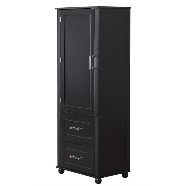 23 in. W x 15.9 in. D x 61.4 in. H Freestanding Black Linen Cabinet Tall Bathroom Storage Cabinet