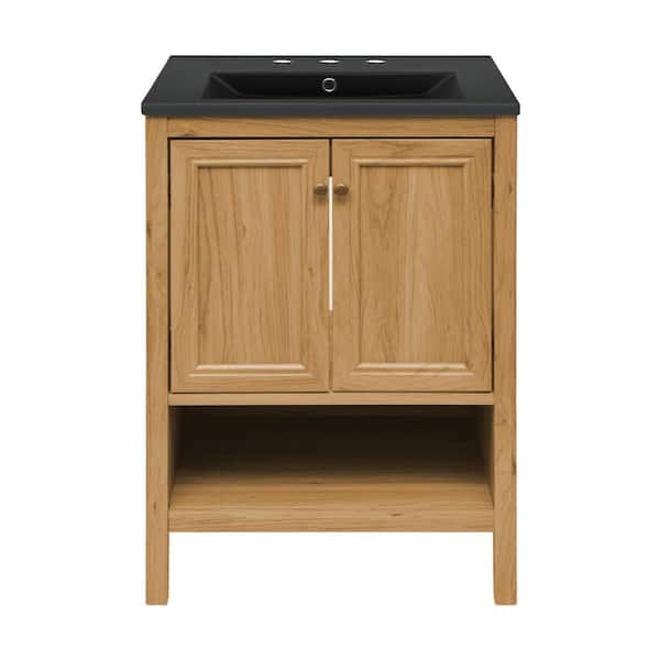 Swiss Madison Chateau 24 in. Natural Oak Bathroom Vanity With Black, 3-Hole Ceramic Sink Top
