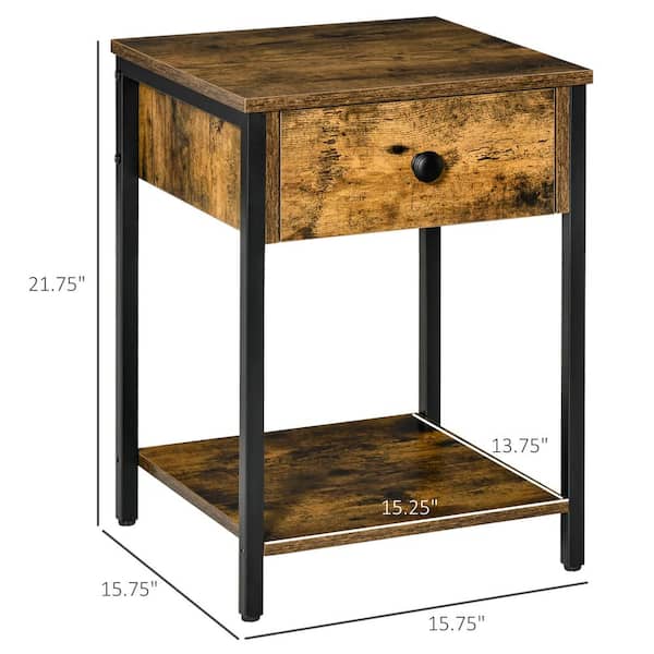 Bedside Table for Bedroom Small Spaces Rustic Brown Industrial End Table with USB Ports & Power Outlets 3-Tier Narrow Side Table Nightstand with Storage Shelf for Living Room
