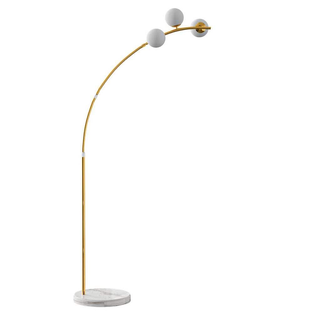 65 in. Gold Globe 3-Lights Modern Mid Century Arc Floor Lamp for Living Roo