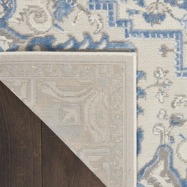 HomeRoots 5 ft. x 7 ft. Ivory Blue and Gray Floral Non Skid Area Rug ...