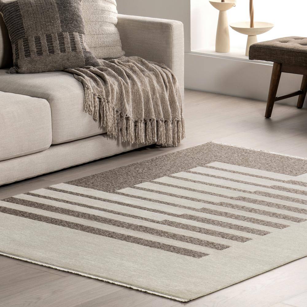 Sofya Beige Abstract Striped Reversible Machine Washable Area Rug
