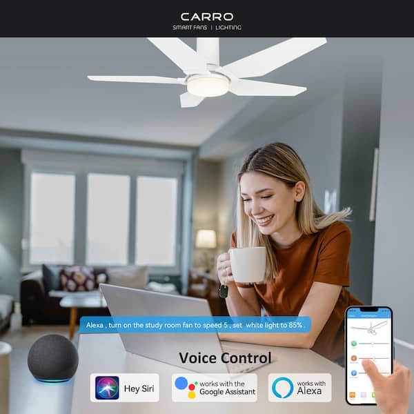 Voyager 48 in. Dimmable LED Indoor/Outdoor White Smart Ceiling Fan with Light and Remote, Works with Alexa/Google Home
