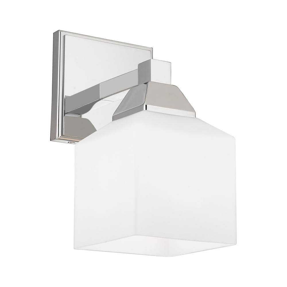 Aragon Polished Chrome 1-Light Sconce with Satin Opal White Glass