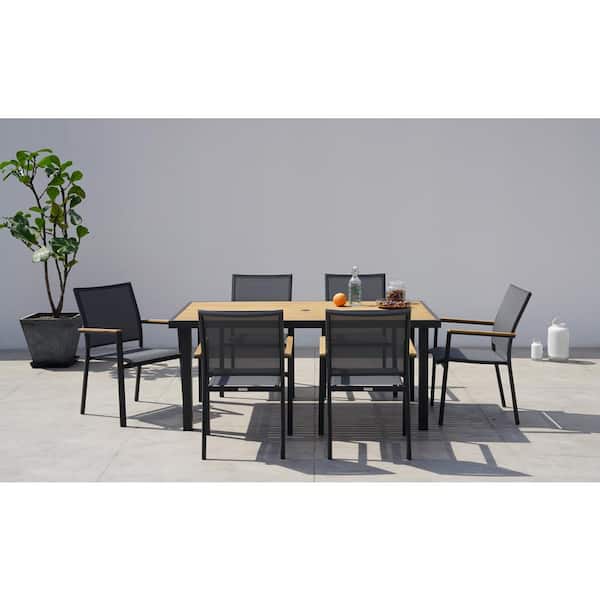 Unbranded Mendoza Dark Gray 7-Piece Aluminum Rectangular Outdoor Dining Set with Sling Set in Pewter