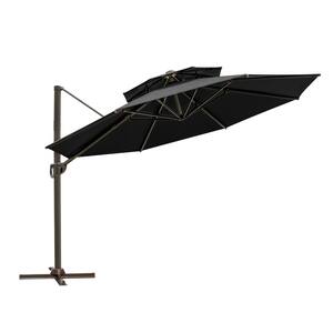 11.5 ft. Double Top Aluminum Round Cantilever Tilt Patio Umbrella in Black