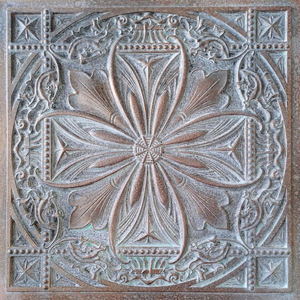 FROM PLAIN TO BEAUTIFUL IN HOURS Milan Weathered Copper 2 ft. x 2 ft. PVC Glue Up or Lay in Faux Tin Ceiling Tile (300 sq. ft./Case)