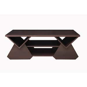 Arden 48 in. Espresso Large Rectangle Wood Coffee Table with Shelf