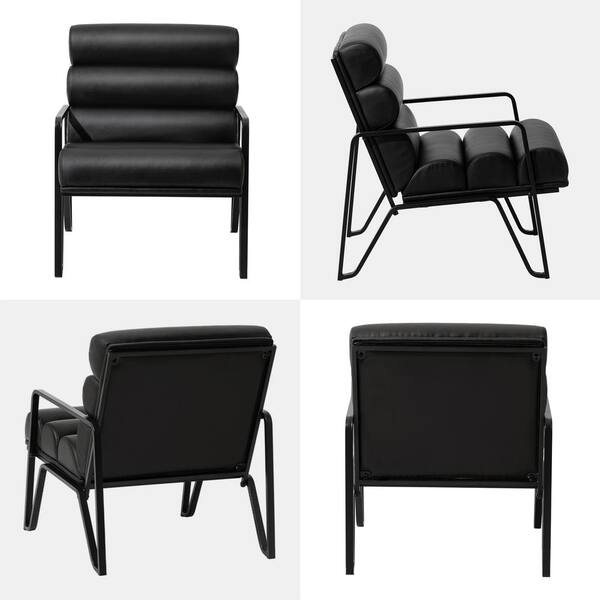 Glitzhome Modern Black Wavy Leatherette Accent Arm Chair
