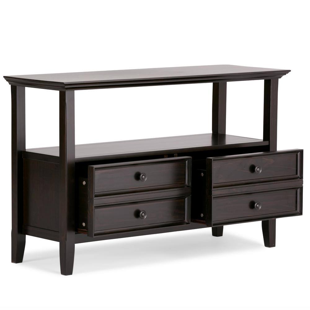 Hickory Brown Solid Wood Console Table with Storage Drawers