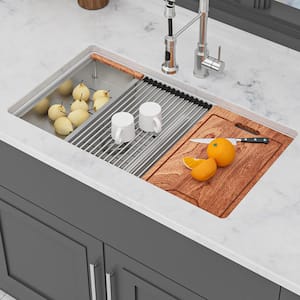 Kichae 33 in. Undermount 50/50 Double Bowl Workstation Kitchen