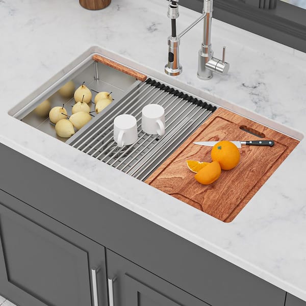 Kichae 33 in. Undermount 50/50 Double Bowl Workstation Kitchen