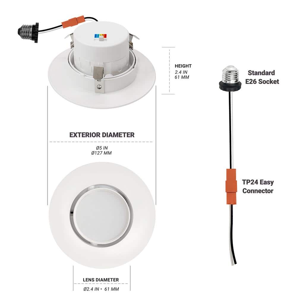 White Aluminum 4 Inch LED Recessed Gimbal Downlight, 6 Pack