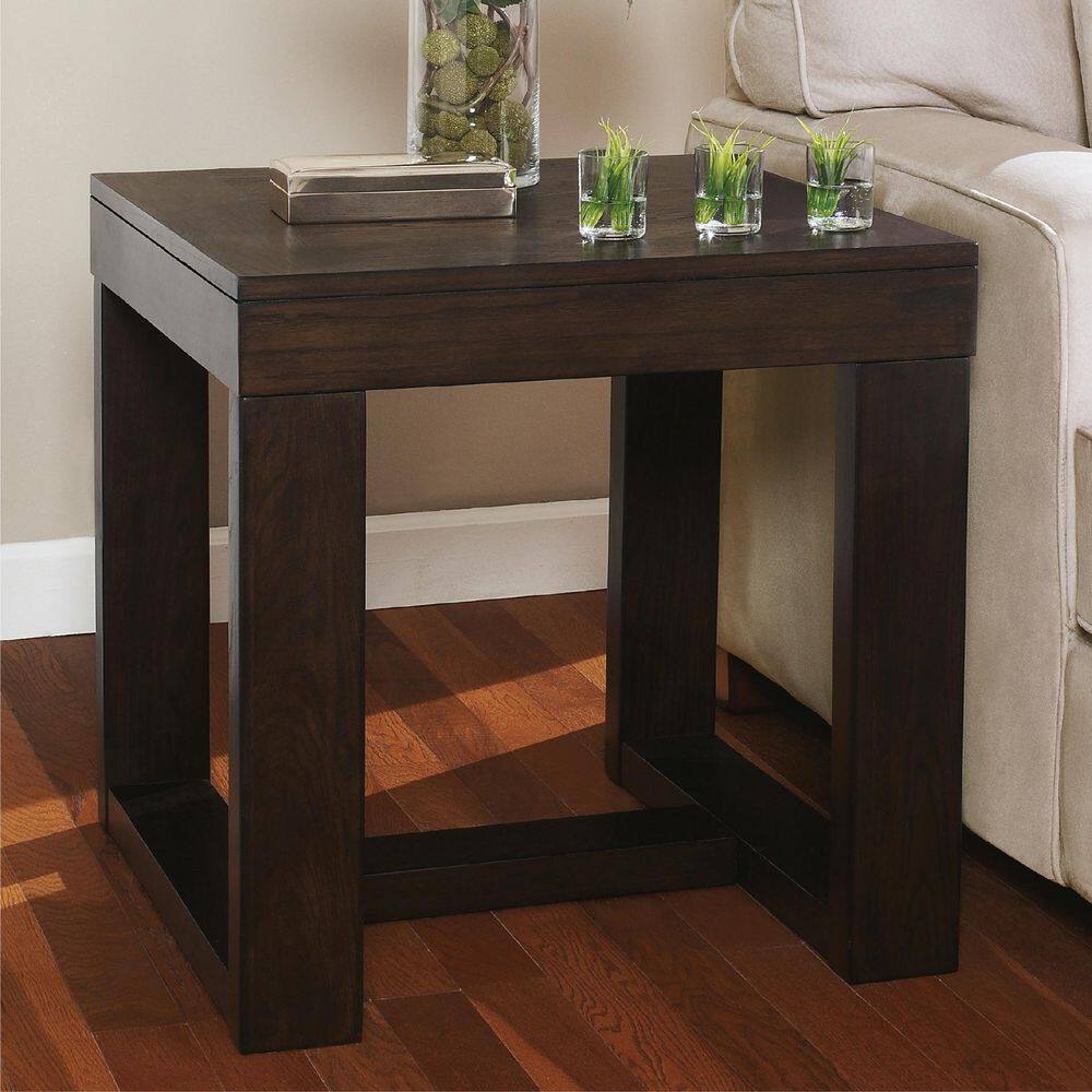 Watson 24.13 in. Dark Brown Square Wood End Table with Trestle Base - thumbnail 4