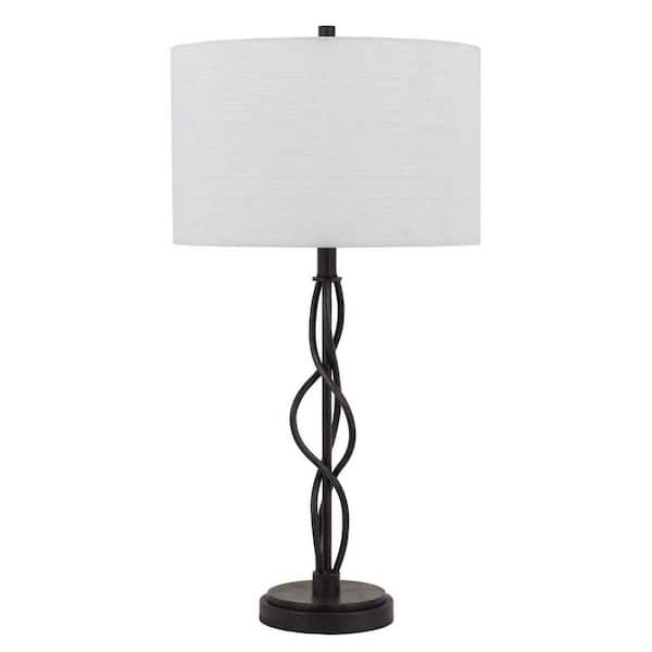 HomeRoots 30 in. Bronze Metal Table Lamp with Off White Drum Shade