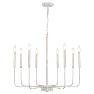 Classic 8-Light Distressed White Traditional Fixture Rustic Linear Farmhouse Candle Kitchen Island Chandelier