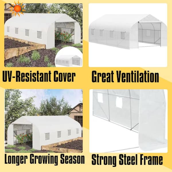 11.5 ft. x 10 ft. x 6.5 ft. Outdoor Walk in DIY Greenhouse, Tunnel Green House with Roll-up Windows, Zippered Door