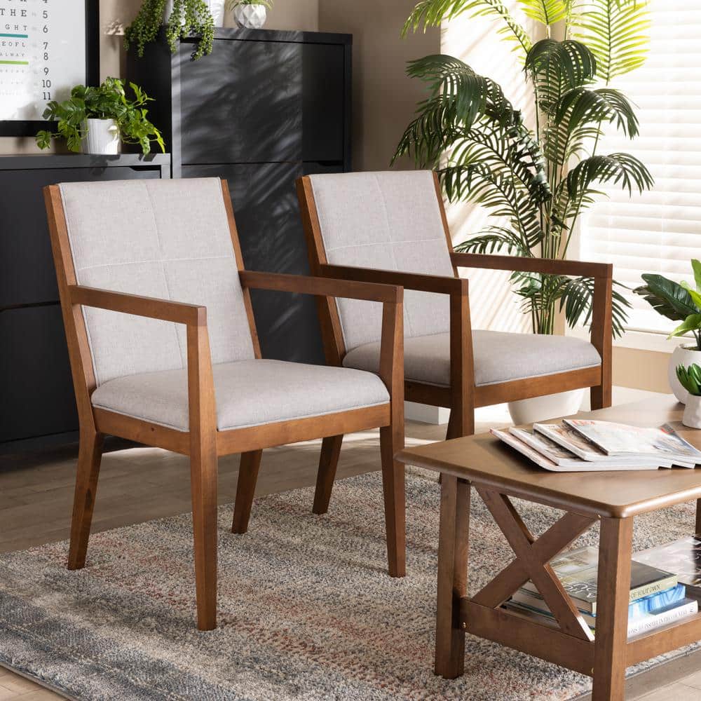 Theresa Greyish Beige and Walnut Mid-Century Modern Accent Chair