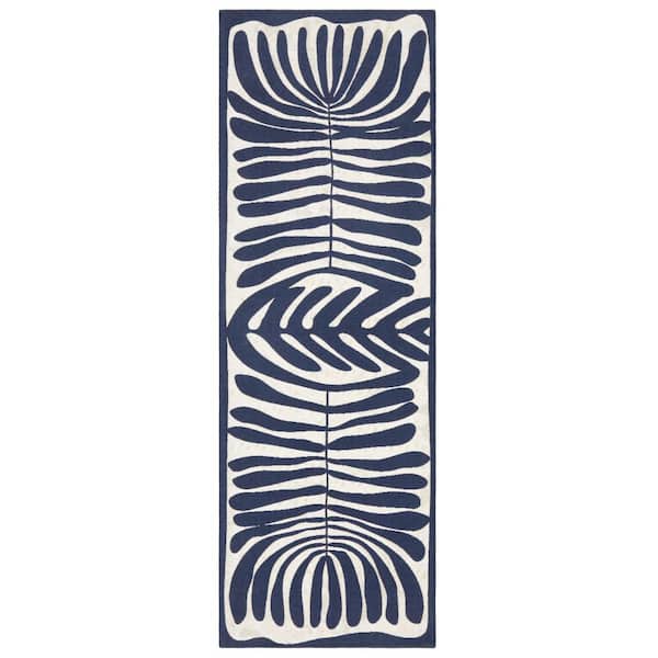 TOWN & COUNTRY LIVING Luxe Livie Matisse Cutout Navy Blue 24 in. x 72 in. Machine Washable Runner Kitchen Mat