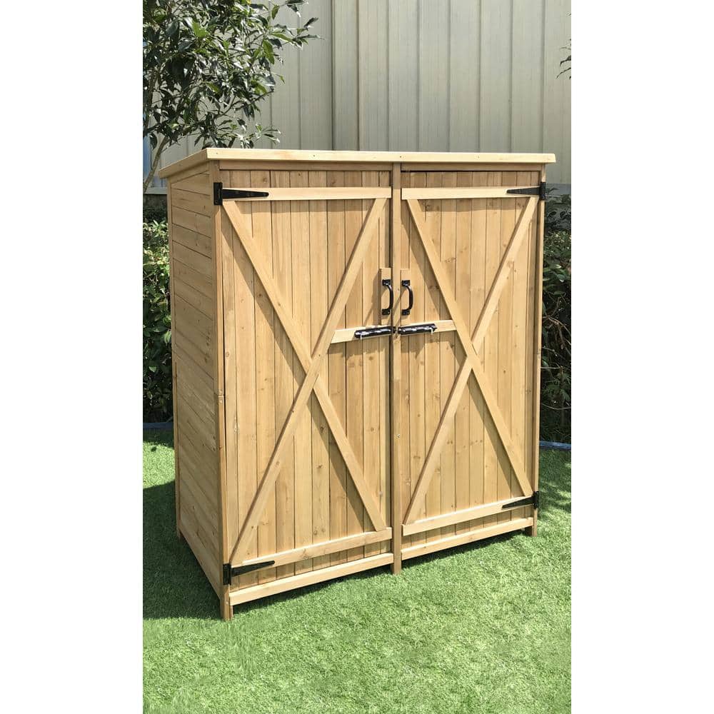 Black Fir Wood Outdoor Storage Shed with Shelving