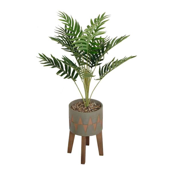 Flora Bunda 3.15 ft. Artificial Palm in Cement Planter on Wood Stand