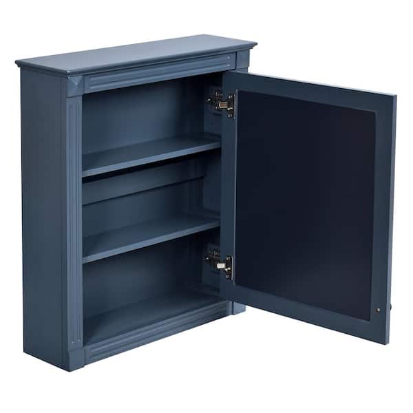24 in. W x 27 in. H Blue Rectangular Metal Recessed or Surface Mount Medicine Cabinet, Medicine Cabinet with Mirror
