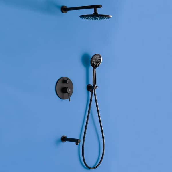 5-Spray Single Handle Wall Mount 9.5 in. Handheld Shower Head Shower Faucet 1.8 GPM Rain Shower Faucet in Matte Black