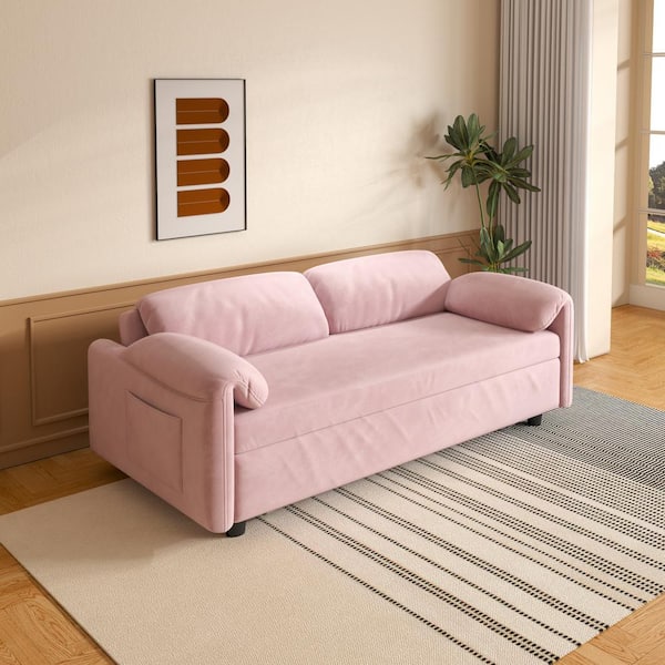 Z-joyee 54 in. Pink Velvet Twin Size Retractable Sofa Bed P 