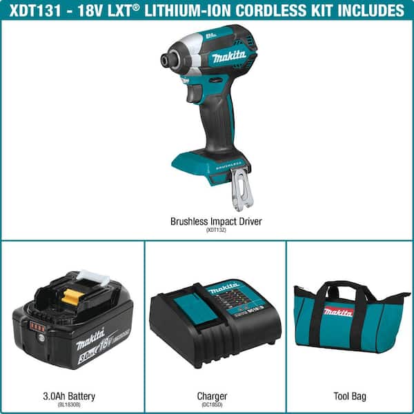Makita XDT131 18V LXT Lithium-Ion Brushless Cordless Impact Driver Kit New 3.0AH