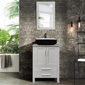 24 in. W x 19 in. D x 38 in. H Single Sink Bath Vanity in Gray with Gray Solid Surface Top and Mirror